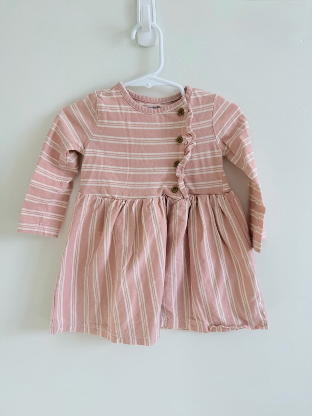 18mos Pink Striped Long-Sleeve Dress with Button Detail